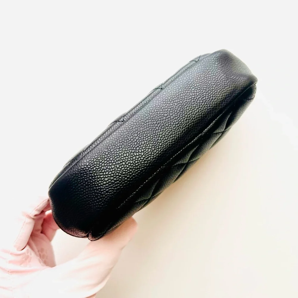 CHANEL Black Quilted Leather Cosmetic Pouch with Gold CC Logo